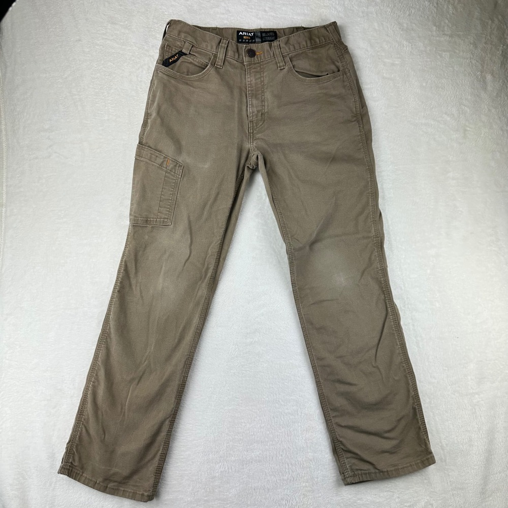 Ariat Work Pants Mens Rebar M4 Relaxed Straight 32x32 Khaki Tough Canvas Cotton